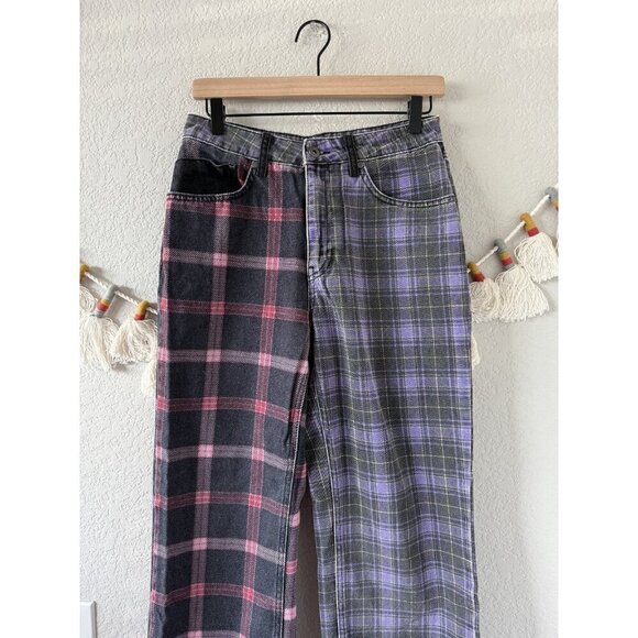 The Raggest Priest Mix Check Straight Leg Mom Jeans Retro Plaid Baggy Grunge 28 - Picture 4 of 10